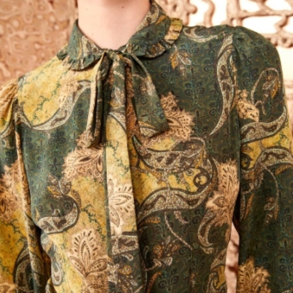 NWOT ULLA JOHNSON Silk Vedra Blouse in Alpine XS $420 - Picture 5 of 9
